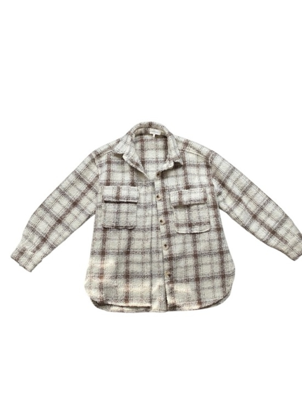 bohme Cream and Brown Plaid Button-Down Shacket